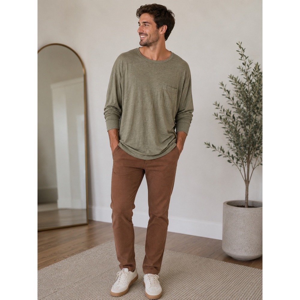 Todd Snyder Pine Cone 100% Linen Long Sleeve Pocket Tee XL 14-KN238-8552